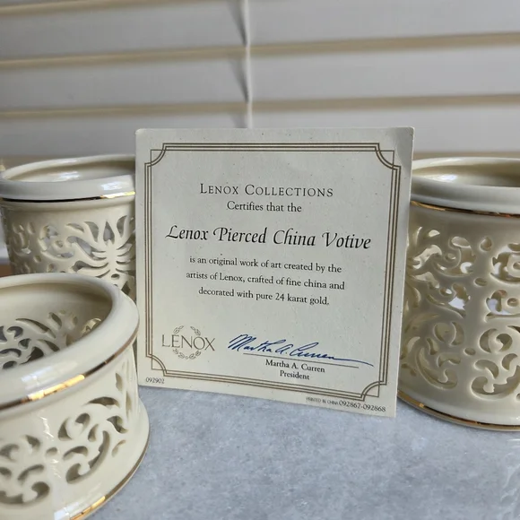 Lenox Gold Trimmed Pierced China Votives (3) - Picture 8 of 9